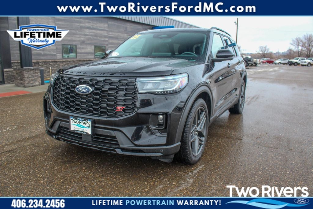 2025 Ford Explorer ST in Agate Black Metallic — front three-quarter view