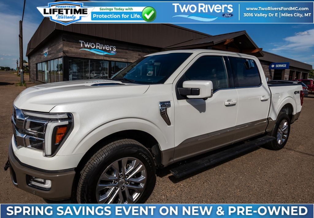 2025 Ford F-150 King Ranch in Star White Metallic Tc — front three-quarter view